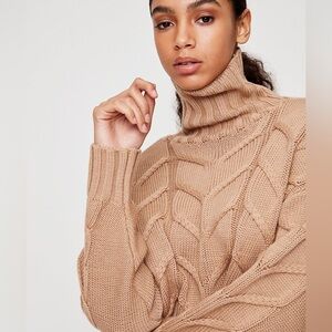 Aritzia Wilfred Champeaux Sweater Cable Knit Mock Neck Beige Size XXS